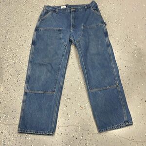 Carhartt Washed Denim Logger Dungaree Double Knee Jeans Men 42x34 B73-DST Blue